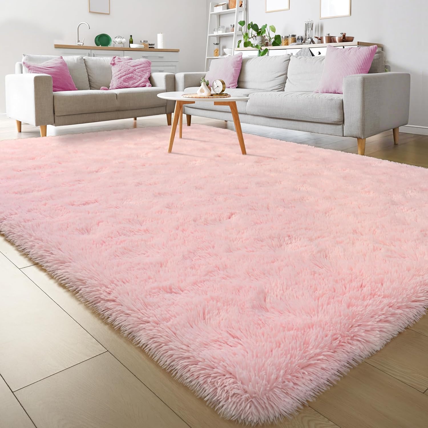 Keeko Fluffy Pink Area Rugs for Bedroom Girls Room, Cute Shag Fuzzy Large Kids Room Rugs Living Room Soft Furry Bedroom Carpet Indoor Bedside Rug for Teen Baby Nursery Dorm Decor, 5.3x7.5