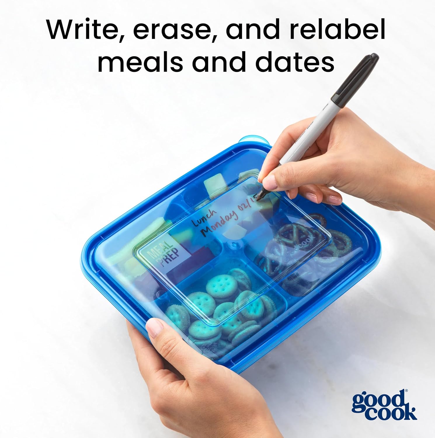 GoodCook Meal Prep Containers with Removable Bento Tray, Square 5.5-Cup