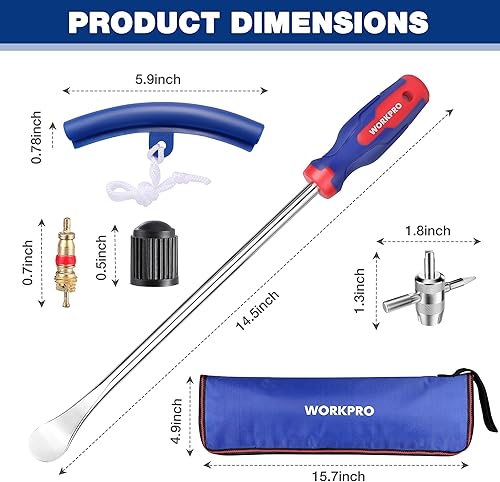 Miniatura 7 de WORKPRO Juego de herramientas de cucharas de acero para neumáticos de 14.5 pulgadas, juego de 23 piezas de hierro para neumáticos con bolsa de