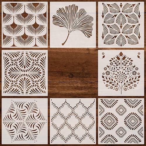 Miniatura 1 de Plantillas geométricas grandes de 12 x 12 pulgadas, plantilla de mandala de hoja de Ginkgo, plantilla de pintura cortada con láser para arte de