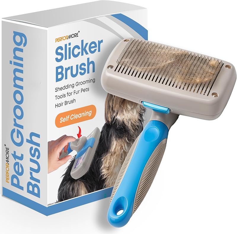 Performore Pet Grooming Brush, Self Cleaning Slicker Brush with Stainless Steel Wire Bristles for Dogs and Cats, Shedding Grooming Tools for Fur Pets Hair Brush