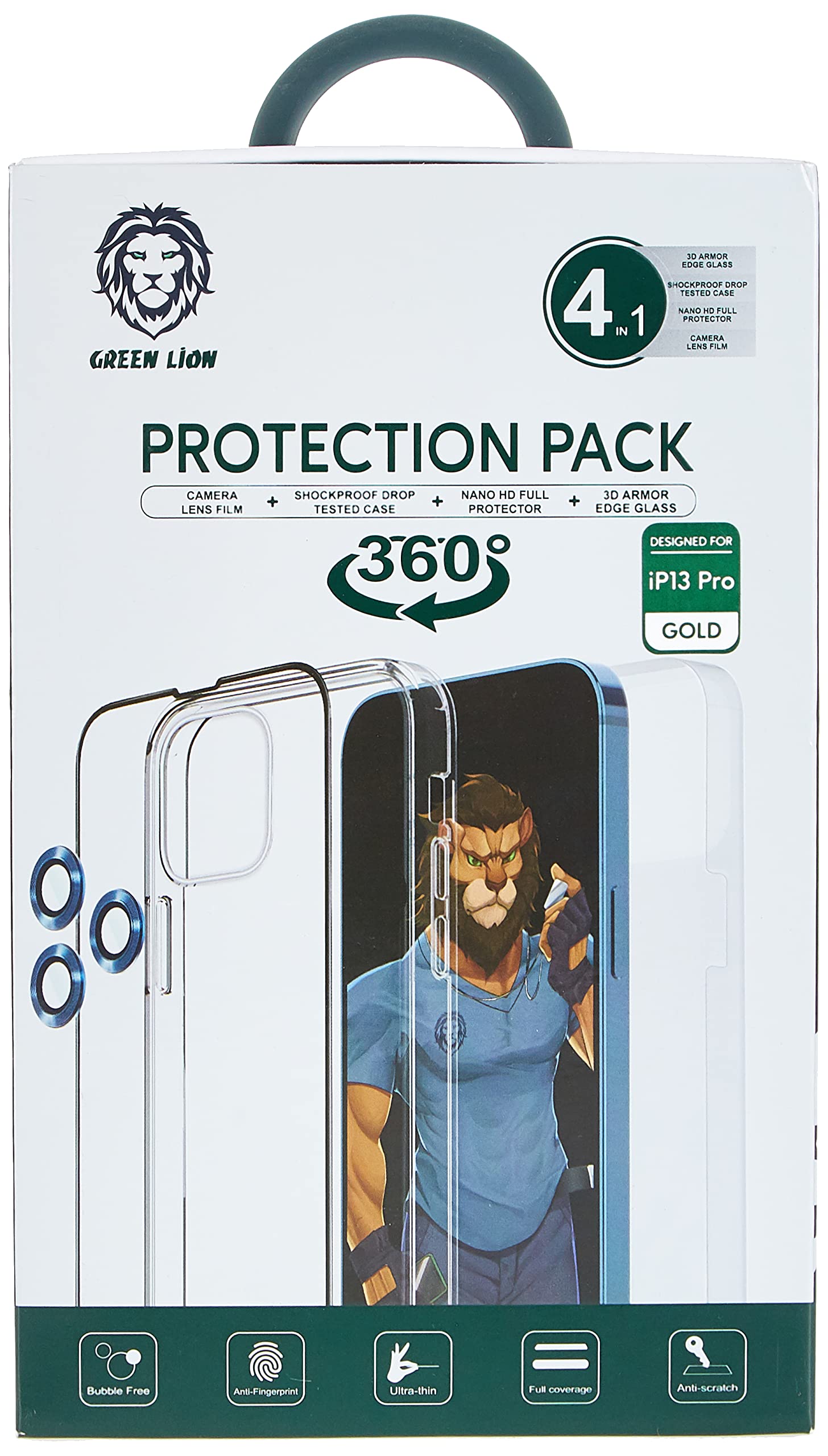 Green Lion 4 in 1 360° Protection Pack for iPhone 13 Pro - Gold