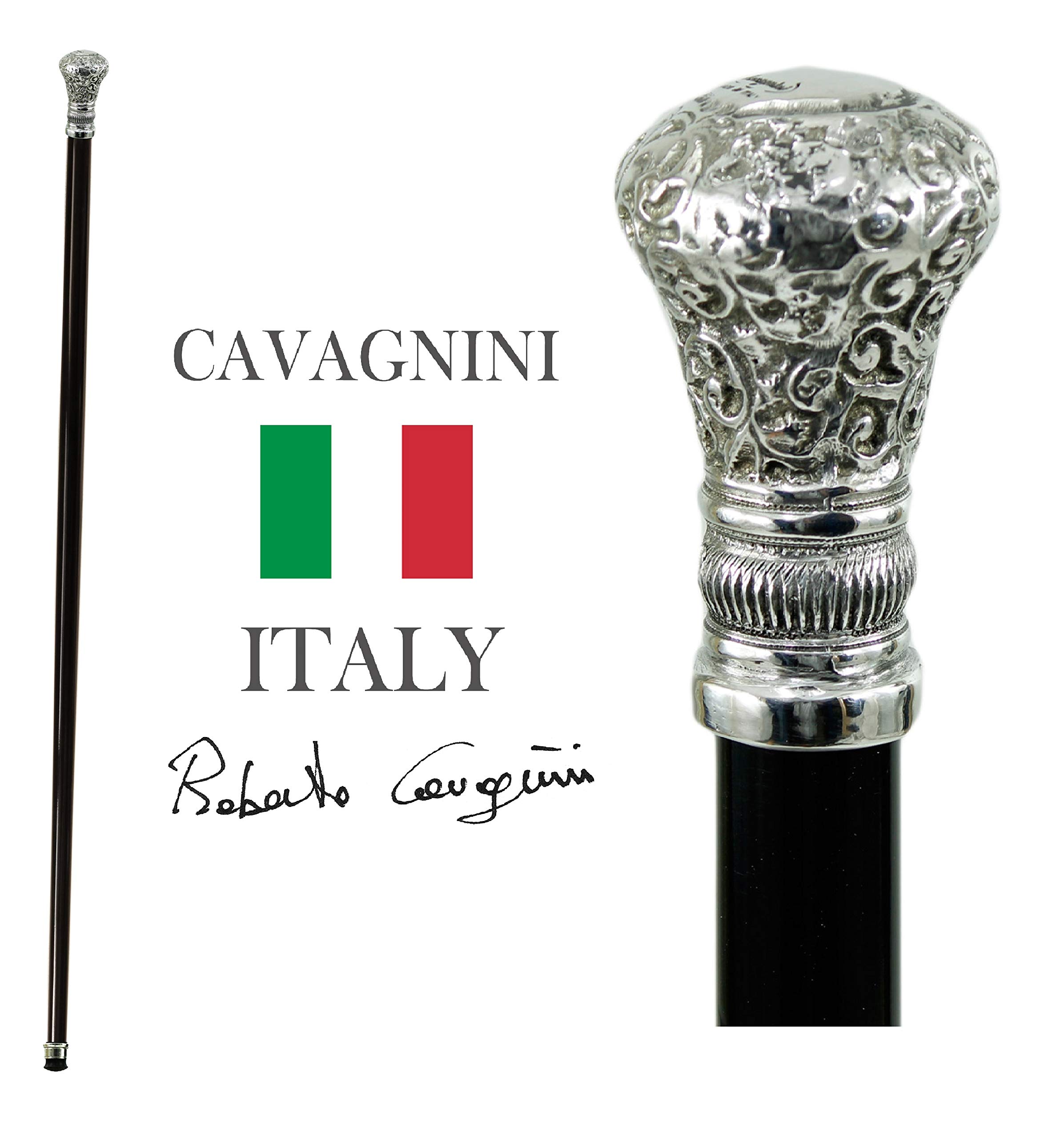 Cavagnini Bastón Elegante para Abuelo Regalo Navidad – Mango de Peltre Completo de Haya – Grabado Personalizado – Artesanía Italiana de Lujo