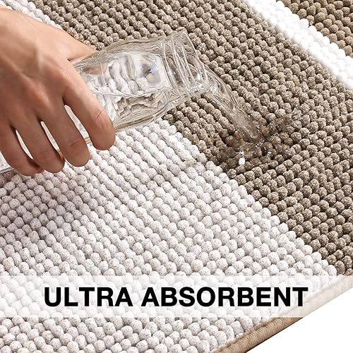 Miniatura 4 de Tapete de baño de felpa de chenilla de microfibra, diseño de rayas degradadas, ultrasuave, lavable, tapete de baño