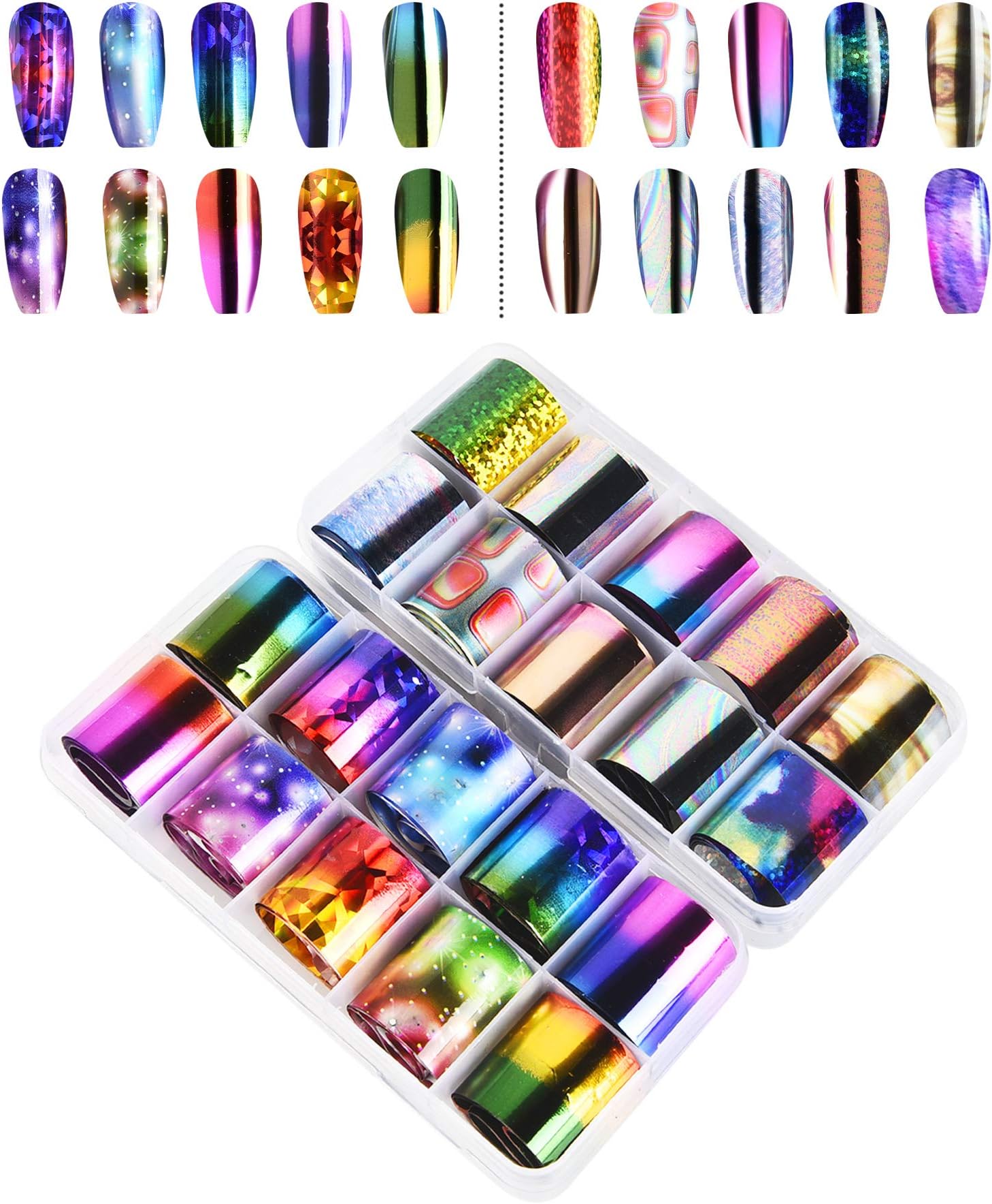 Gershion Starry Pattern Nail Art Foil Stickers 20 Color Manicure Transfer Decals Nail Foil Paper Transfer Stickers DIY Decoration