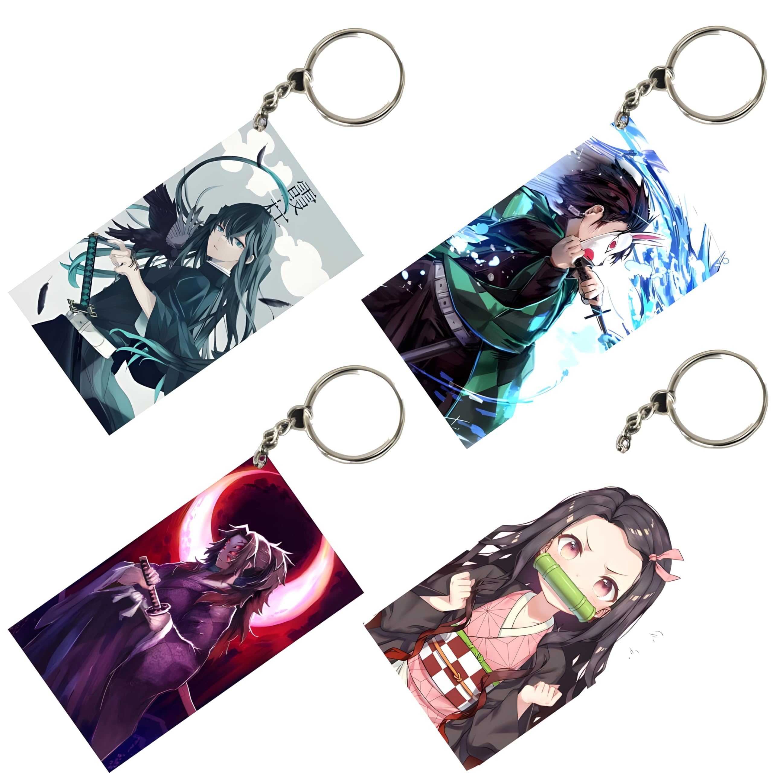 INDIACRAFT Premium (Pack of 4) Demon Slayer Anime Unique Style Double Sided Printed Keychain For Bike, Scooty, Car, Keyholder