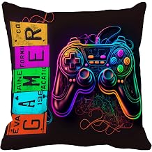 Leaveland Neon Video Game Controller 18x18 Inch Throw Pillow Cover Luminous Gaming Decorative Soft Square Cushion Case Playroom Teen Boy Son Gamer Party Decor Christmas Day Gift Accent Pillowcase Sham
