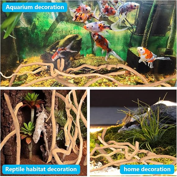 Hamiledyi Natural Driftwood for Aquarium Decor - Red Moor Wood 10-15 Long Assorted Shapes (400g) Safe Branches for Fish Tank & Reptile Habitat - Natural Aquarium Wood Decorations (Coarse Branches)