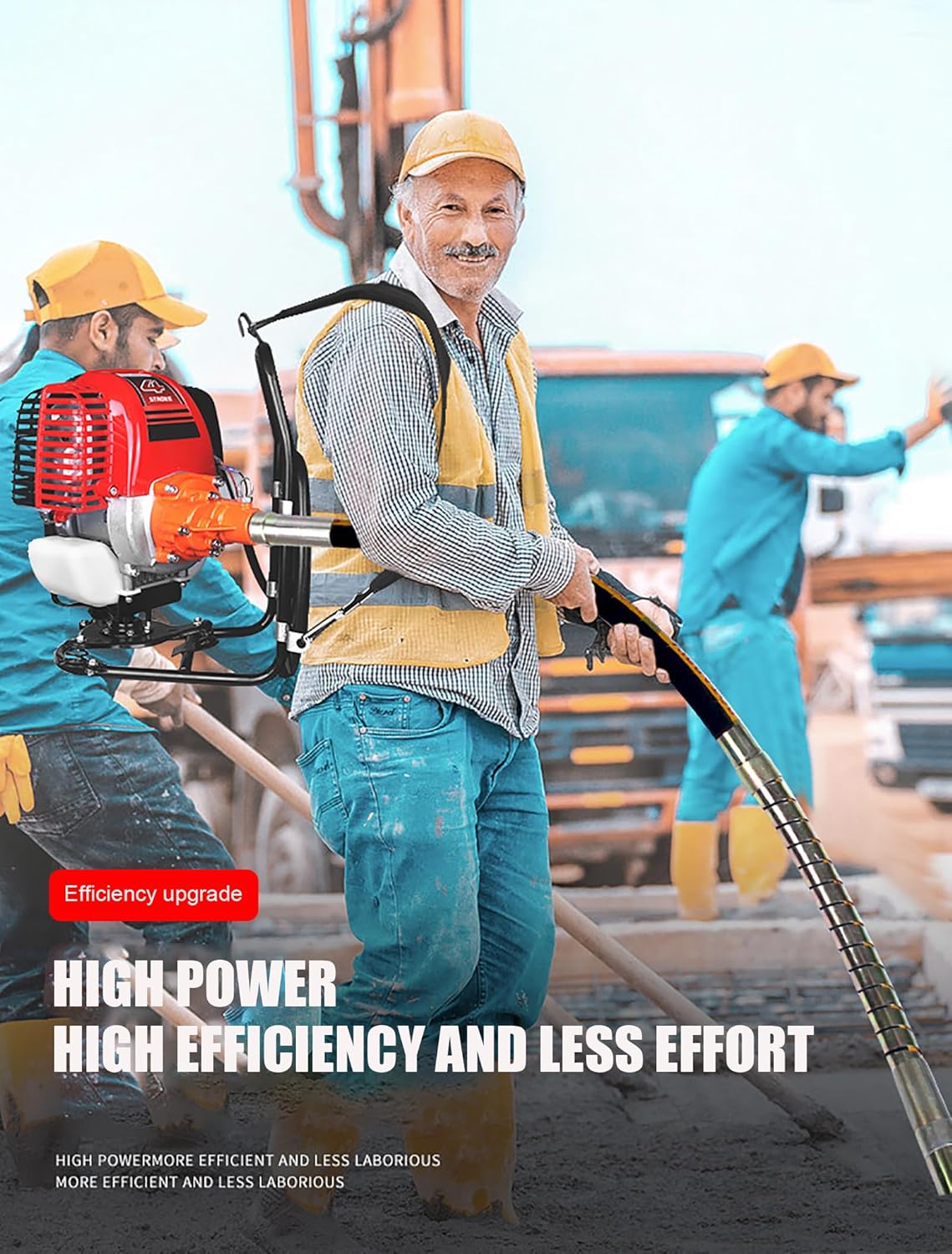 Backpack Concrete Vibrator, Gasoline Concrete Vibrator Tool with Vibrator Rod & Funnel, Portable Cement Insertion Vibrator Equipment, for Building Construction