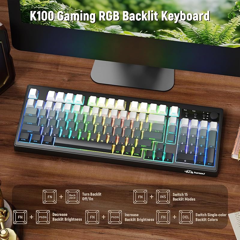 ZIYOU LANG K100 Wireless Gaming Billentyűzet, Tri-Mode, RGB Háttérvilágítás, 102 Gomb, 4000mAh