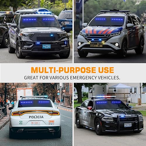 Miniatura 6 de XRIDONSEN 2 barras de luces de emergencia azules de 17 pulgadas, 40 luces LED estroboscópicas para salpicadero, luces interiores delanterastraseras,