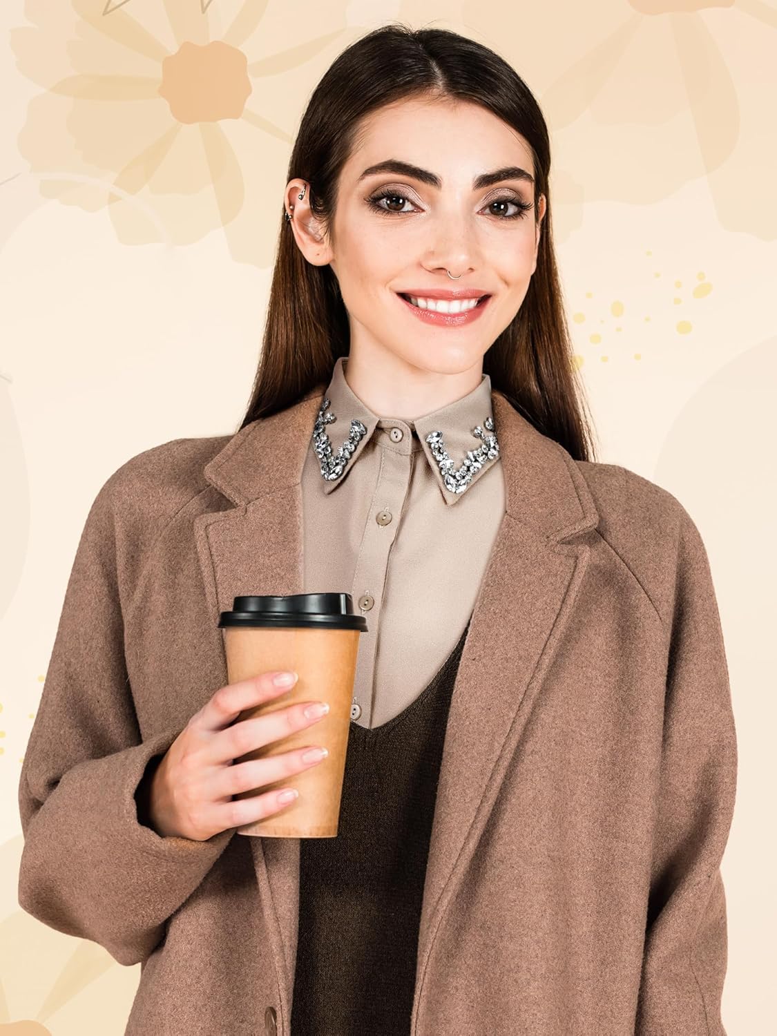 Bencailor 2 Pcs Rhinestone Fake Collar Dickey for Women False Half Shirt Blouse Detachable Collar - Image 7