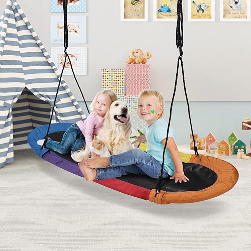 Miniatura 9 de RedSwing Columpio de platillo de 65 pulgadas para niños, columpio de plataforma gigante para patio de juegos al aire libre, columpio de surf ovalado