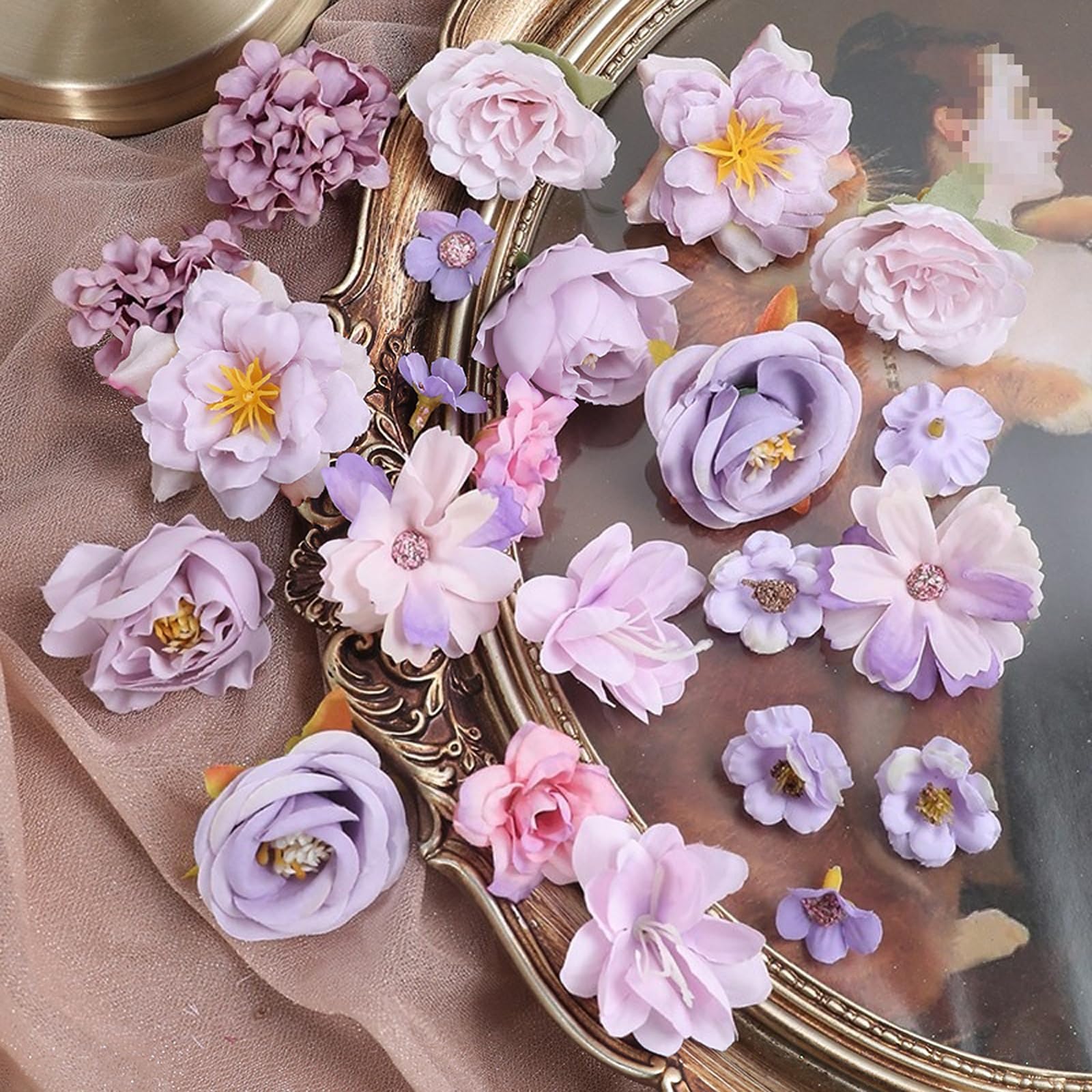 LARDUX 24 teste di fiori artificiali, decorazione per fai da te, matrimoni, feste, album di ritagli, decorazioni per la casa