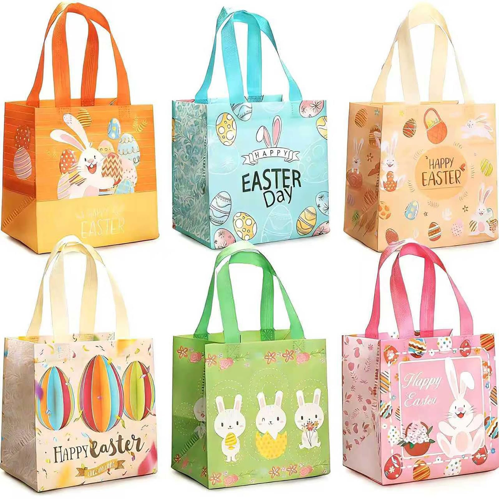 YUNNINGMENG 6 Stück Geschenktüten Ostern, Ostereiersuche Taschen mit Griffen, Oster Leckerei Taschen, multifunktionale Non-Woven Ostertaschen zum Verpacken von Geschenken, Eiersuche, Partyzubehör