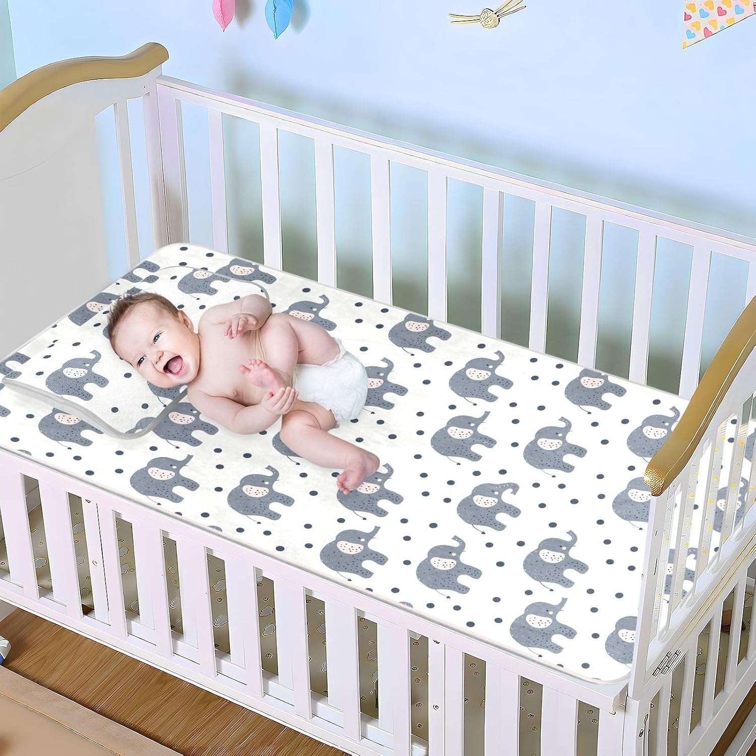 Elephant Minimalist Cute Cooling Baby Mattress Pads 28" x 52" Ultra Soft Crib Mattress pad for Baby&Toddler