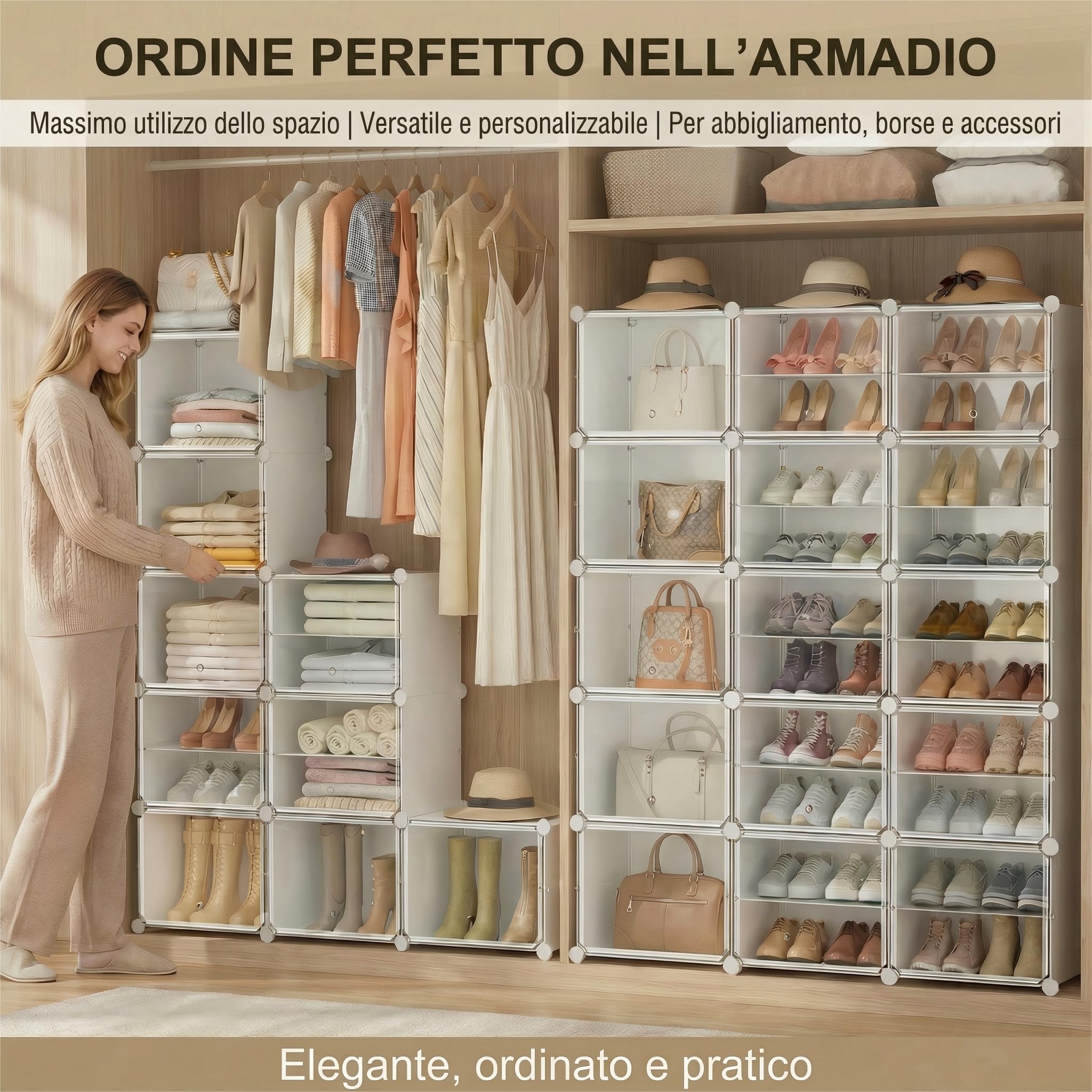 Scarpiera salvaspazio a 44 scomparti con porta, scarpiera modulare in plastica chiusa bianca, mobile per scarpe ingresso fai da te per corridoio camera da letto