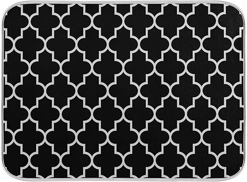 Tapete de secado de platos de enrejado negro sólido, tapete grande de microfibra de cocina de 16 x 18 pulgadas, absorbente y reversible