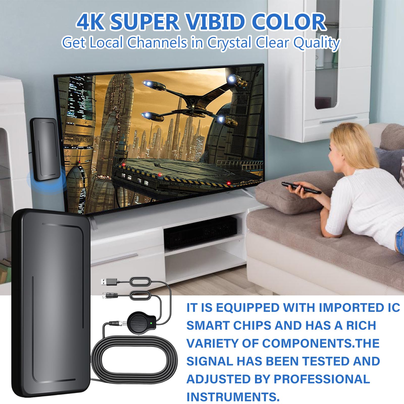 Wave Tune DVB-T2 Zimmerantenne Mit Verstärker - Für Kristallklaren TV-Empfang In 4K & 1080p