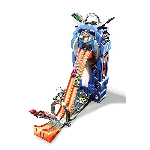 Immagine del prodotto Hot Wheels Mega Garage con Pista a 2 Corsie, può Contenere di 35 Macchinine, Giocattolo per Bambini 4+ Anni, Imballaggio Sostenibile, GWT34, Esclusivo Amazon