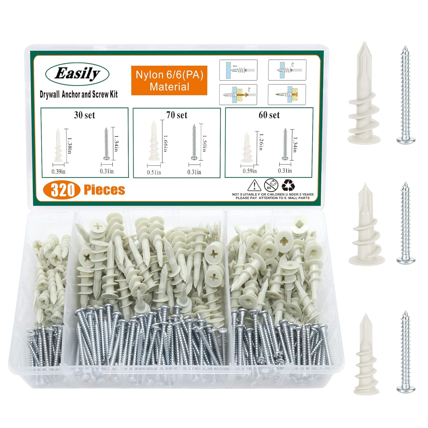 320PCS Drywall Anchors Self Drilling Wall Anchors and Screws for