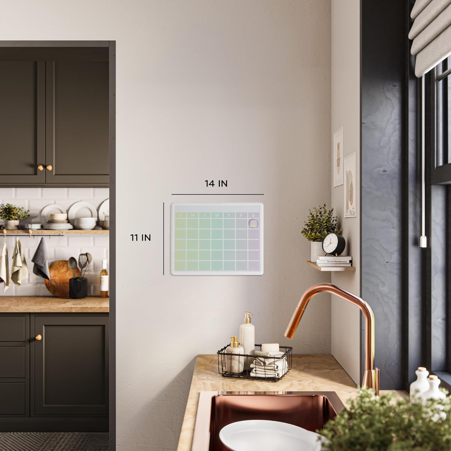 U Brands Contempo Magnetic Dry Erase Calendar Board, 14"x11", Ombre with Modern White Frame, includes Magnet and Marker image 2 of 6 B08YFFQN9S