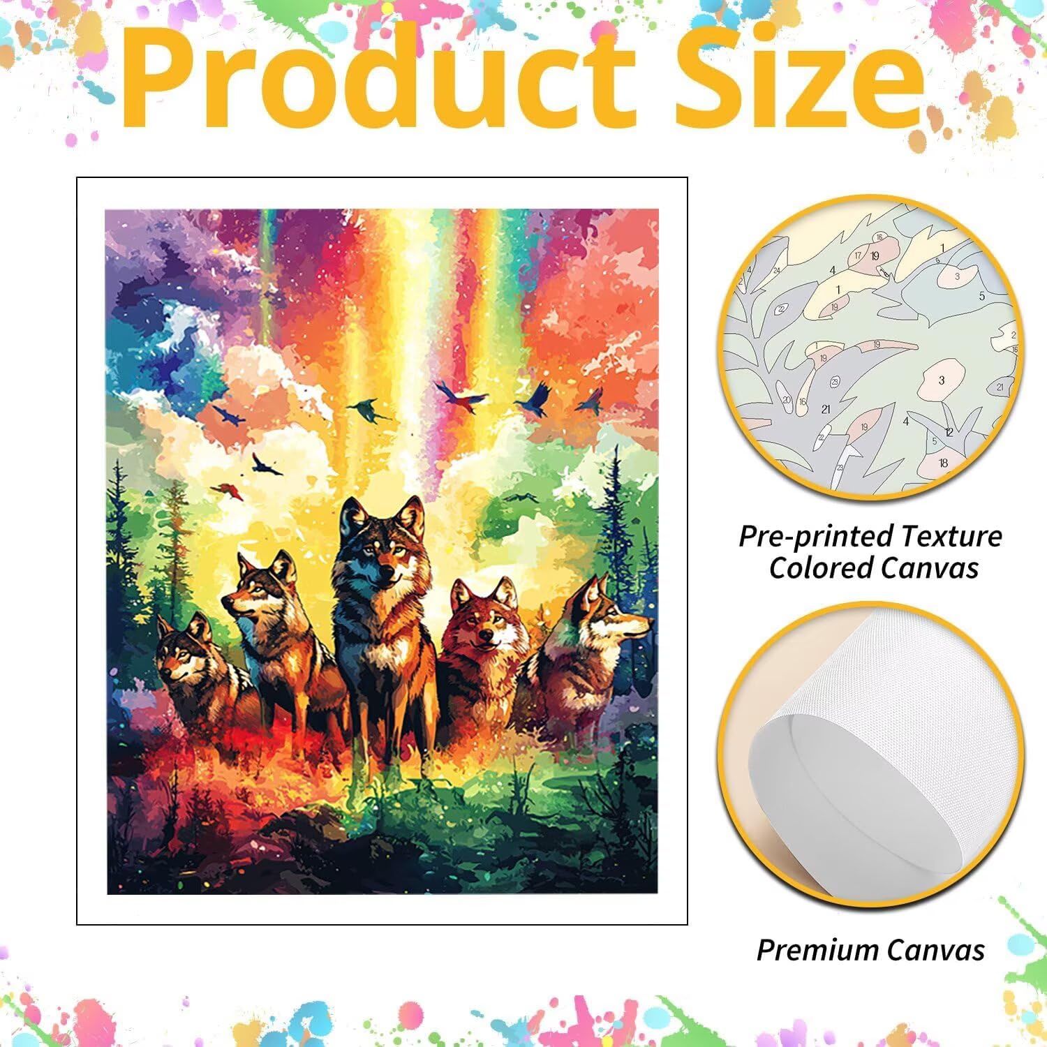 Branco di lupi sotto l'aurora boreale Dipingere con i Numeri, 70x90cm a-484 | Paint by Numbers Kit con Pennelli e Acrilico Pigmento, Fai da te Olio La Pittura di Numeri Kit, Decora la Casa, senza Cornice