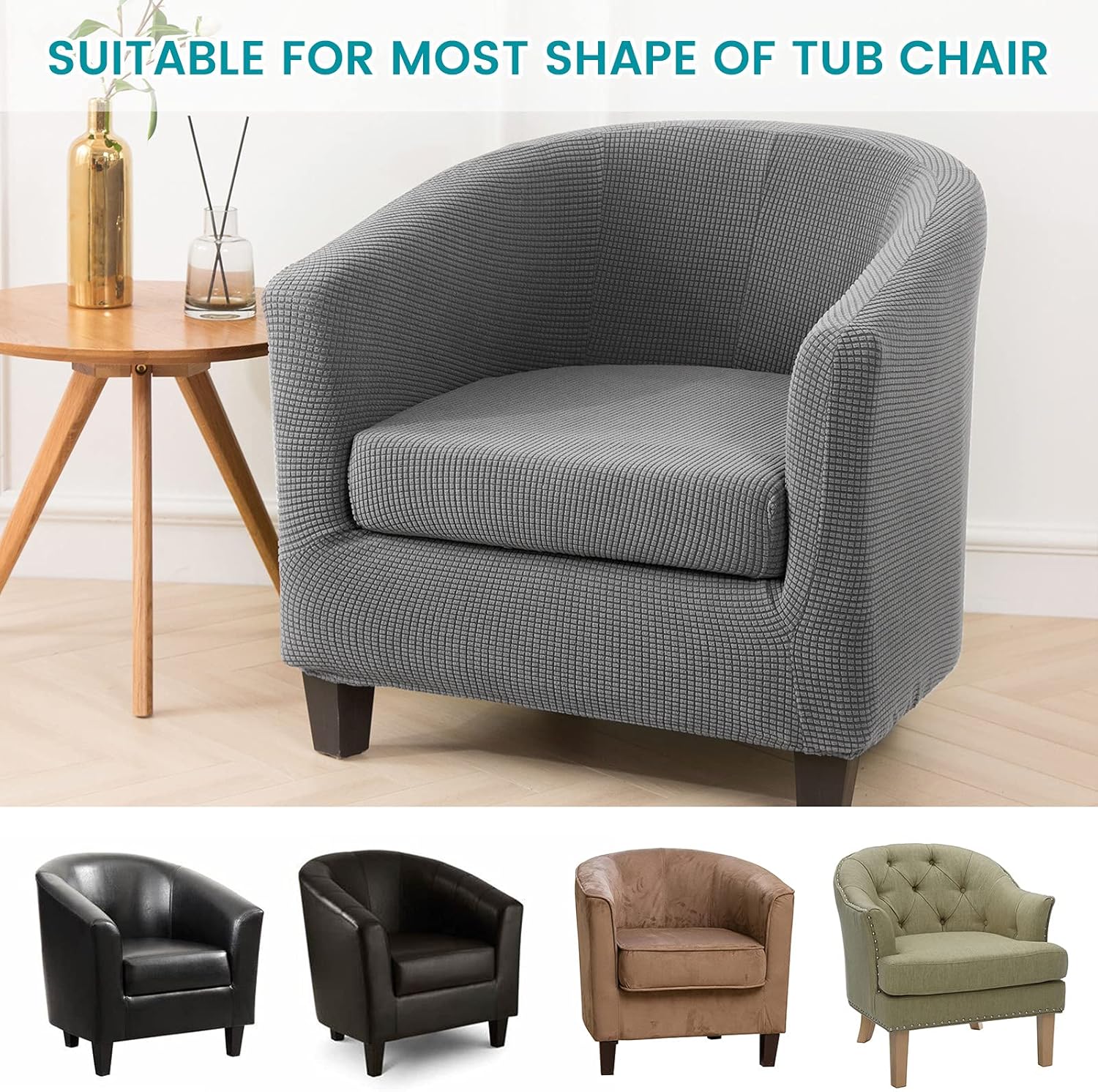 Club Chair Slipcover with Cushion Cover,Stretch Removable 2-Piece Tub Chair Cover Armchair Cover,Spandex Jacquard Sofa Cover Furniture Protector for Living Room Arm Chair Couch Cover(Grey,1pc) : Home & Kitchen
