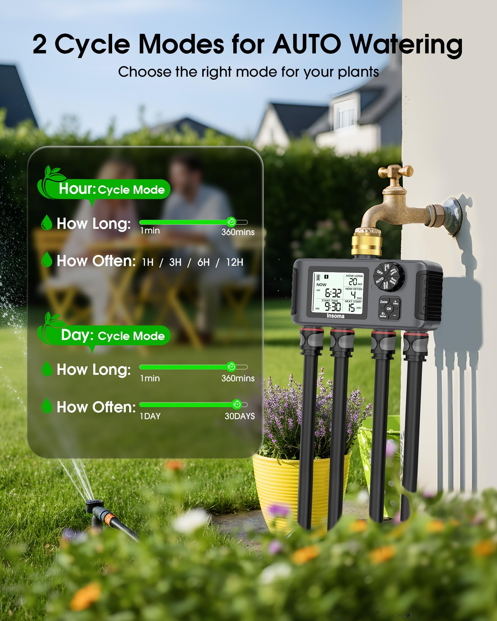 Insoma Temporizador de agua WiFi para manguera de jardín, temporizador de aspersor inteligente, temporizador de manguera WiFi con control remoto por aplicación, control de voz con Alexa, retardo de