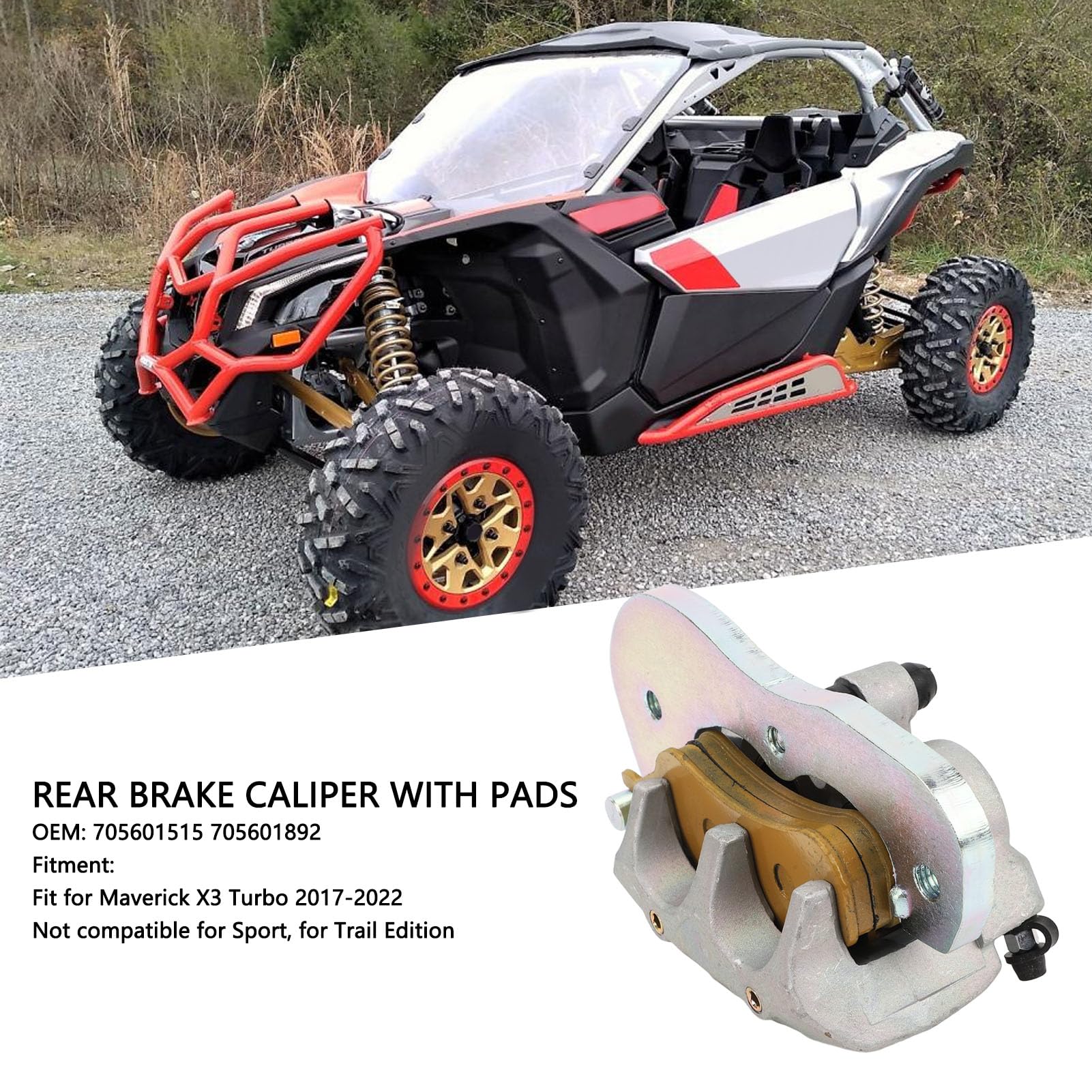 Hydraulic Brake Caliper with Pads, 70560 Fit for Maverick X3 Turbo