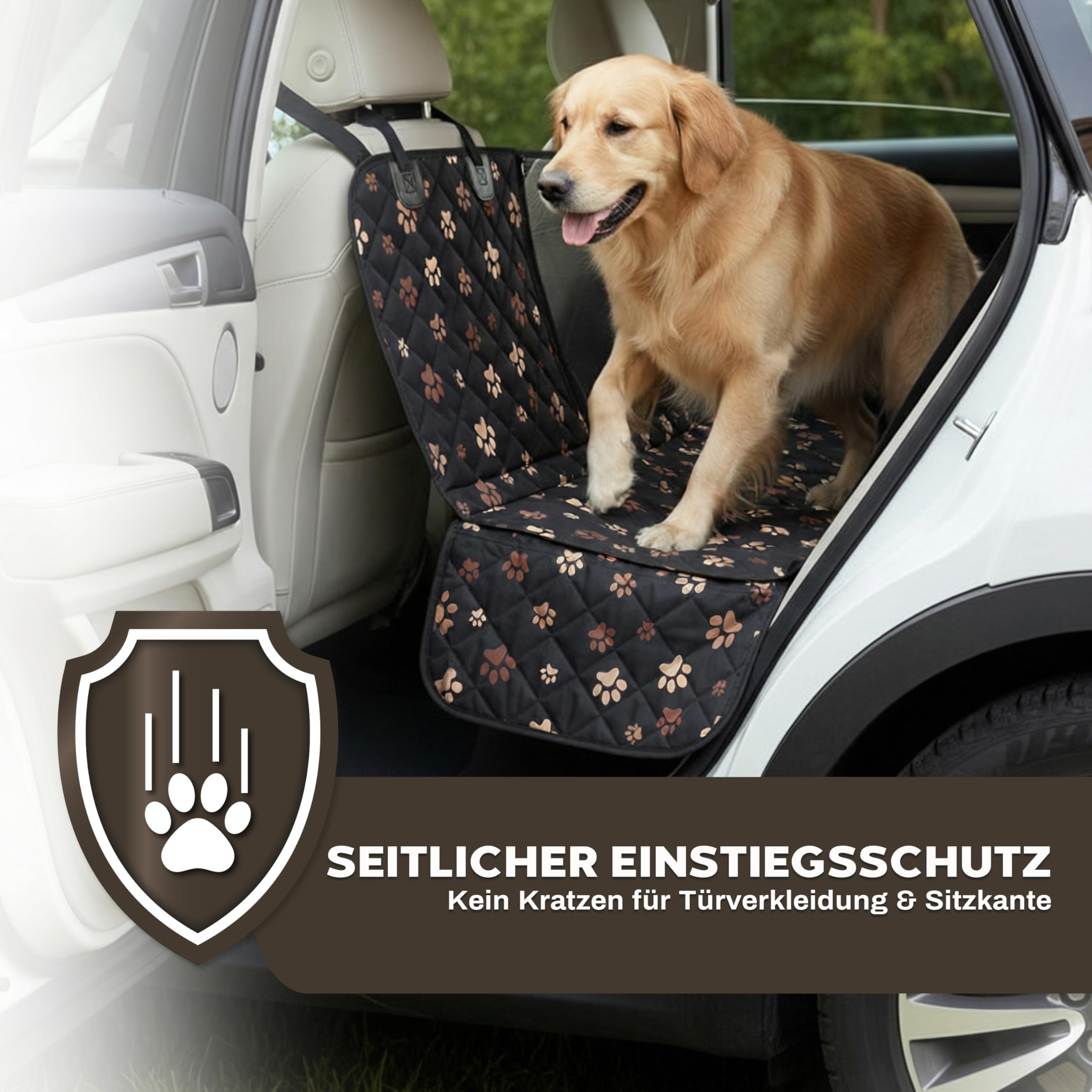 Hainberger Hundedecke Auto Rückbank Wasserabweisende Kratzfeste Autodecke für Hunde wasserdichte rutschfeste Autoschondecke mit Seitenschutz und Sichtfenster,4-in-1 Rücksitzschoner 137x147(mit Muster)
