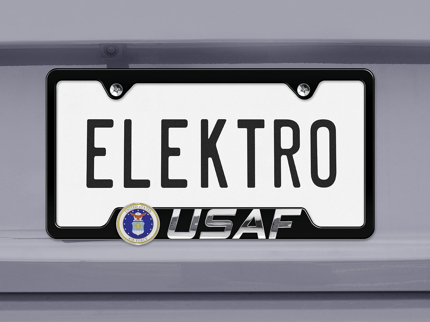 Elektroplate Officially Licensed – United States Air Force USAF Crest Black Metal Standard Premium 3D License Plate Frame Tag Holder for Cars/SUVs/Trucks Weather-Proof Automotive Accessory