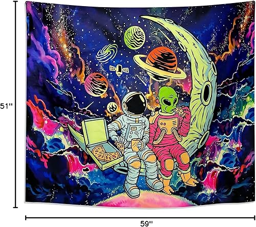 Miniatura 7 de Psyhilar Blacklight - Divertidos pósteres de astronauta espacial de extraterrestres para adultos nubes trippy y luna planeta luz negra estrellas de