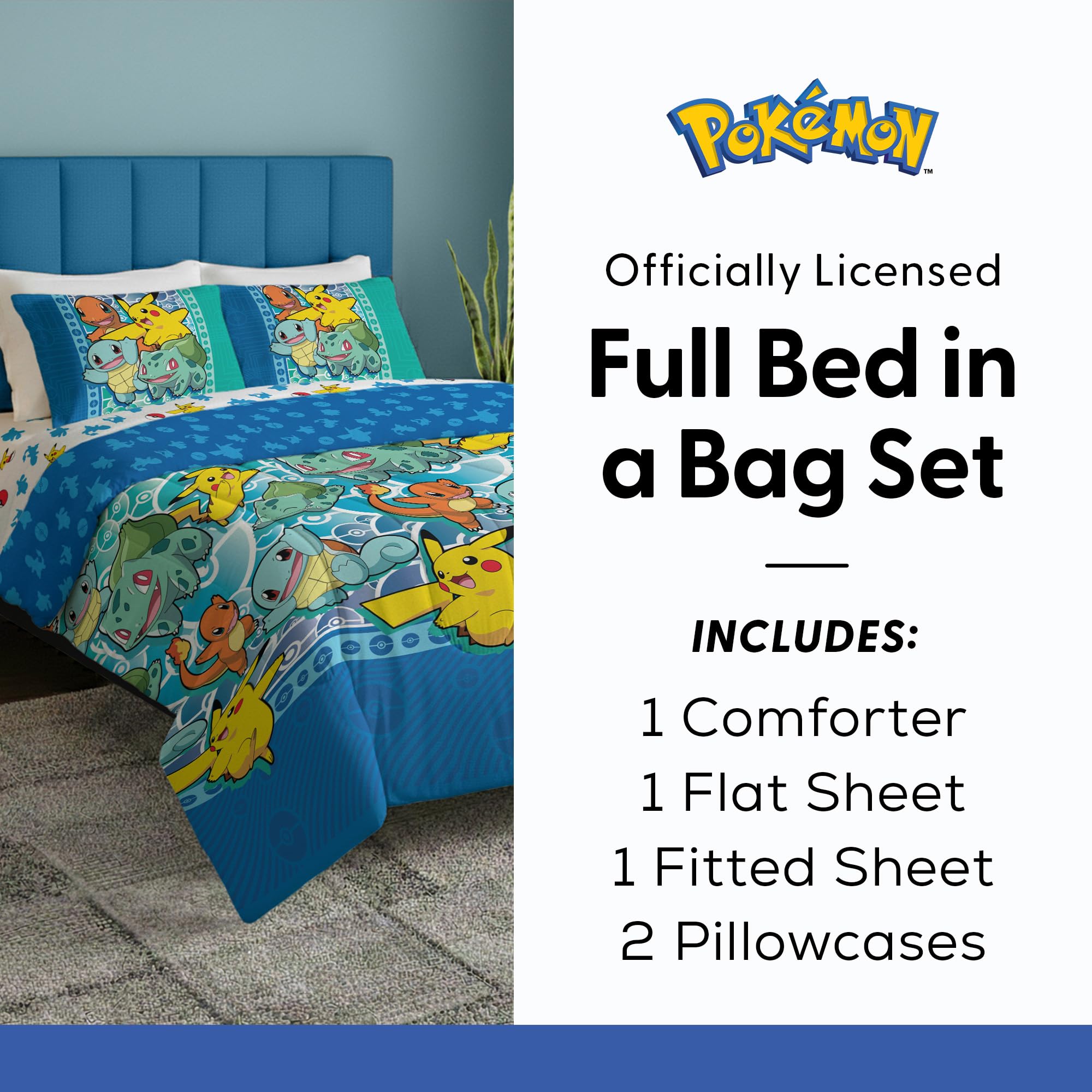 Northwest Parure de lit dans Un Sac, Polyester, Premier départ Pokémon, lit Double