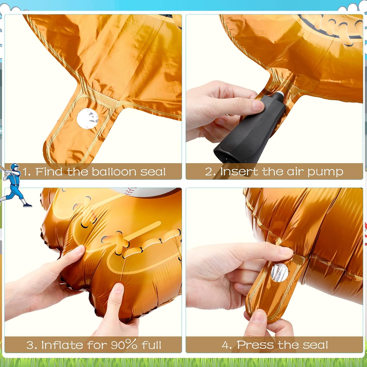 Skylety 18 Pieces 18 Inch Baseball Balloons Baseball Foil Balloons 20 Inch Glove Jumbo 30 Inches Bat for Birthday Sports Theme Party Decoration Photo Props Supplies