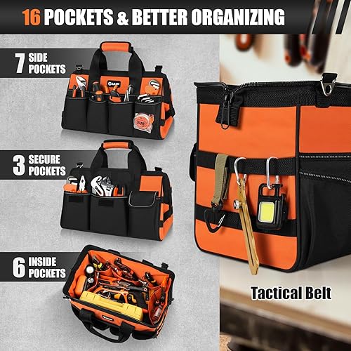 Miniatura 3 de Bolsa de herramientas resistente de 15 pulgadas, 16 bolsillos, portátil, suave, organizador de almacenamiento, asa táctica, caja de herramientas