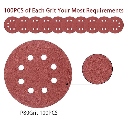 Miniatura 9 de Akjwp Disco de lijado de 5 pulgadas y 8 agujeros con gancho y bucle de grano 120, papel de lija orbital aleatorio para automoción y carpintería,