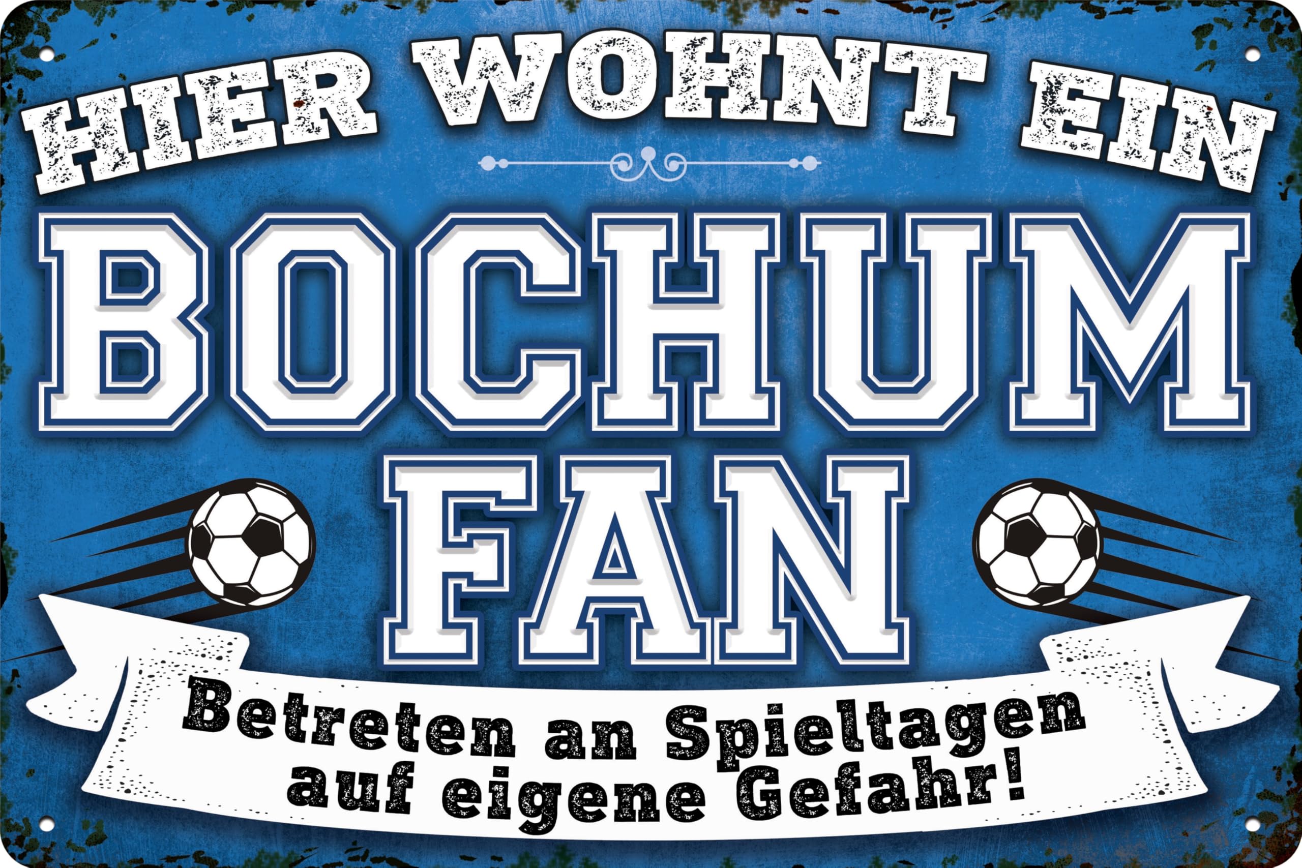14x20 cm Blechschild für Fußball Fans, hier wohnt ein Bochum Fan – Wandschild, Türschild, Torschild, lustiger Fussball Spruch, Fanartikel