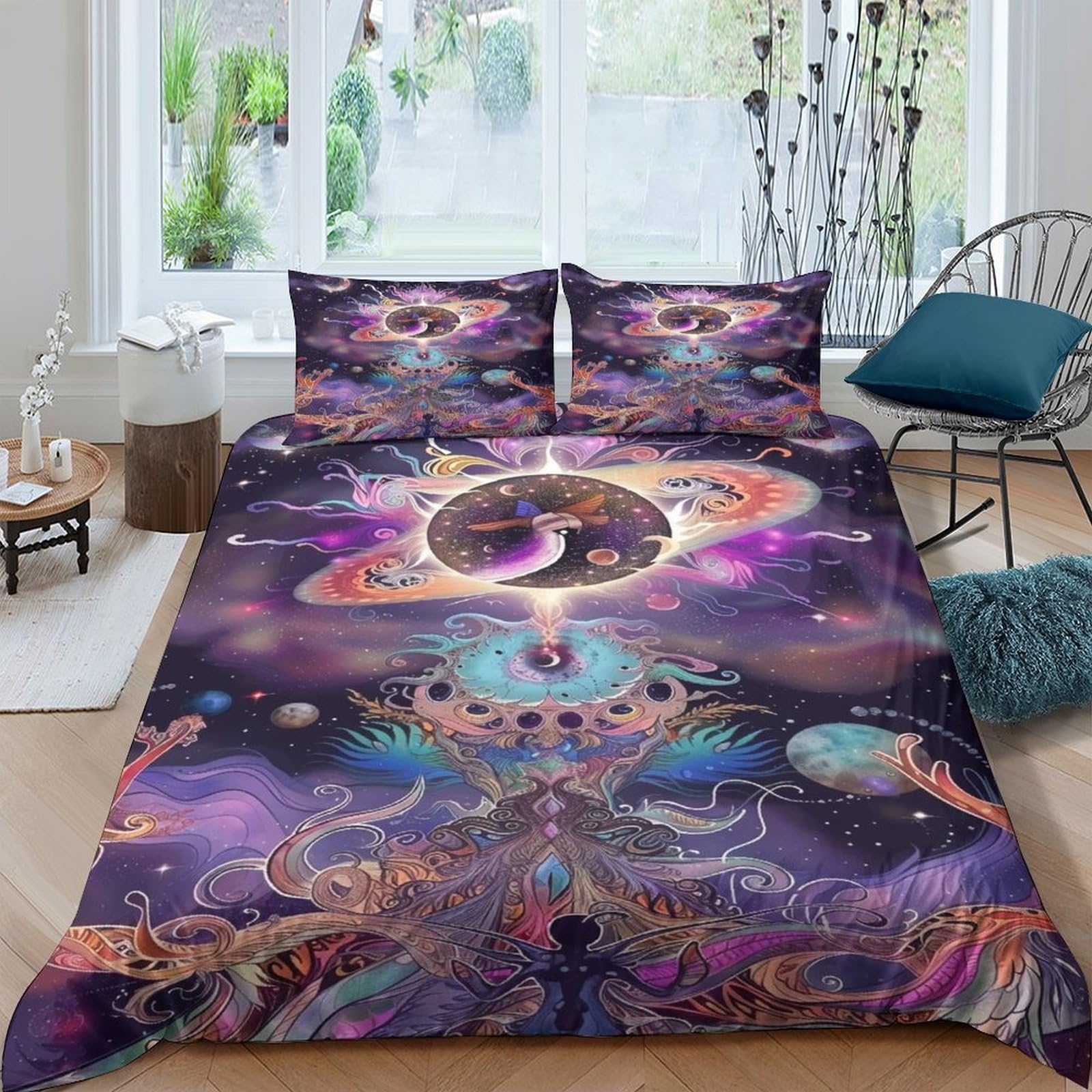 NRAOPEVVD Sun Moon Duvet Cover Sets 3 PCS Hotel Quality Quilt Cover Bed Sets Bed Covers with Pillowcases with Zipper Closure Hypoallergenic Soft Breathable Microfiber King（220x240cm）