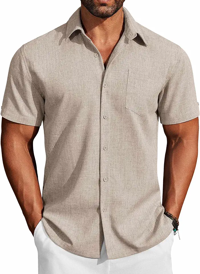 COOFANDY Men's Button Down Shirts Short Sleeve Casual Shirts Summer Beach Linen Shirts with Pocket