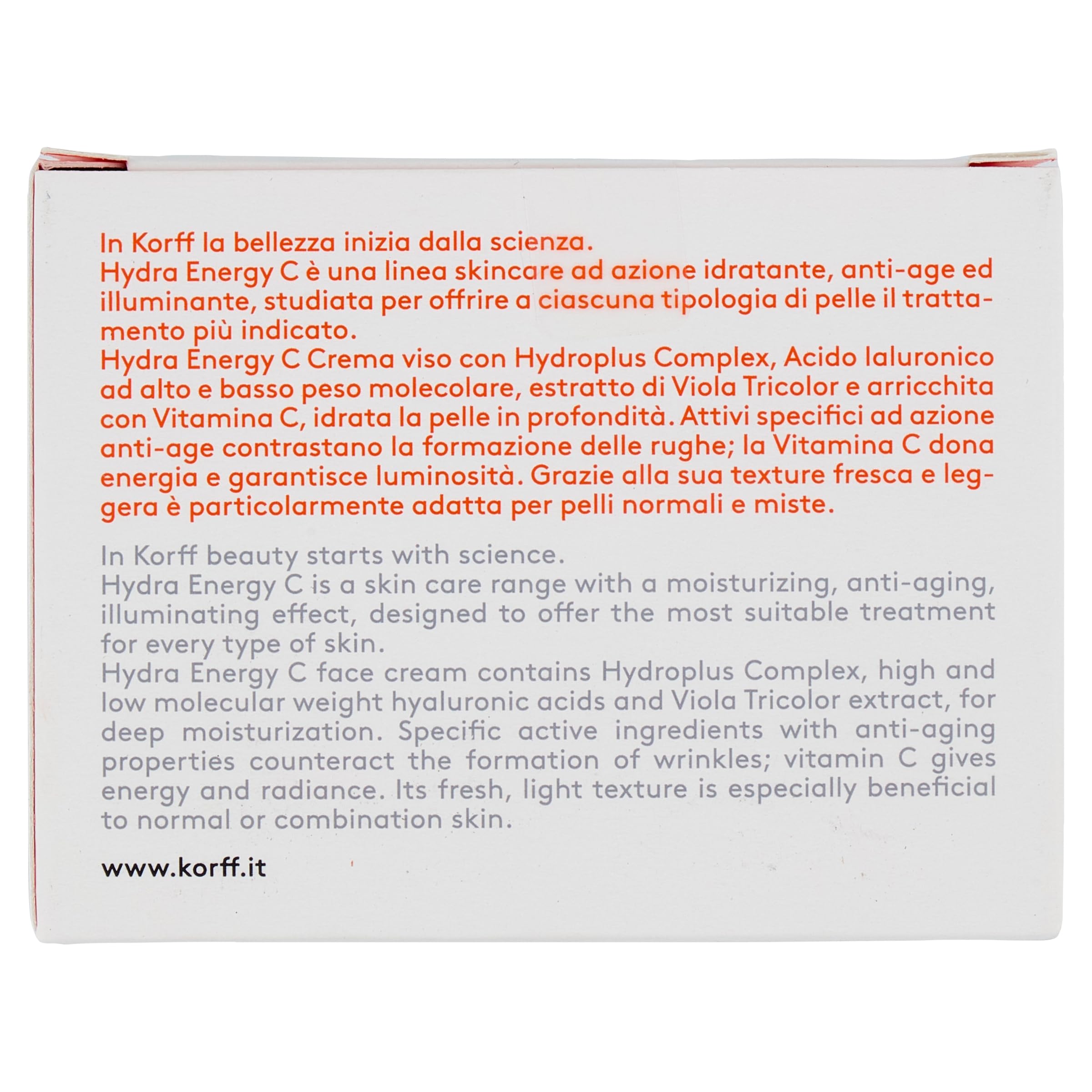 Korff Hydra Energy C, Crema Viso con Hydroplus Complex, Formula Idratante con Acido Ialuronico per Pelle Normali e Miste, 50ml