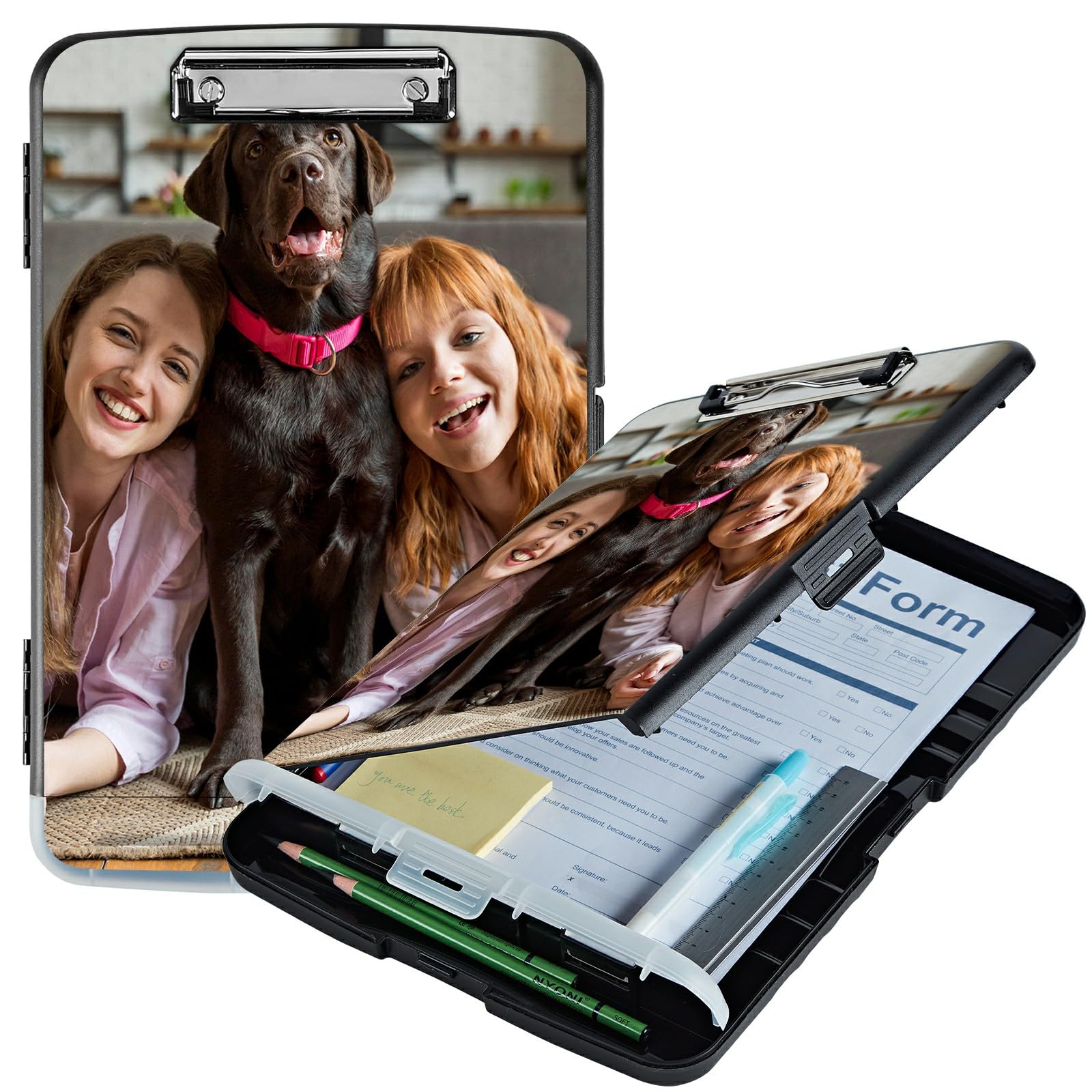 RWUTYTIUL Customized A4 Clipboard with Storage Pen Holder, Clipboards Organizer Nursing Clipboard Foldable File Folder Plastic Clipboard Folio Clip Board for Office Students Classroom Doctor — image 1