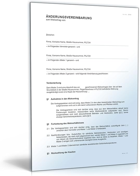 Anderungsvereinbarung Mietvertrag Word Dokument Amazon De Software Anderungsvereinbarung Mietvertrag Word Dokument Amazon De Software