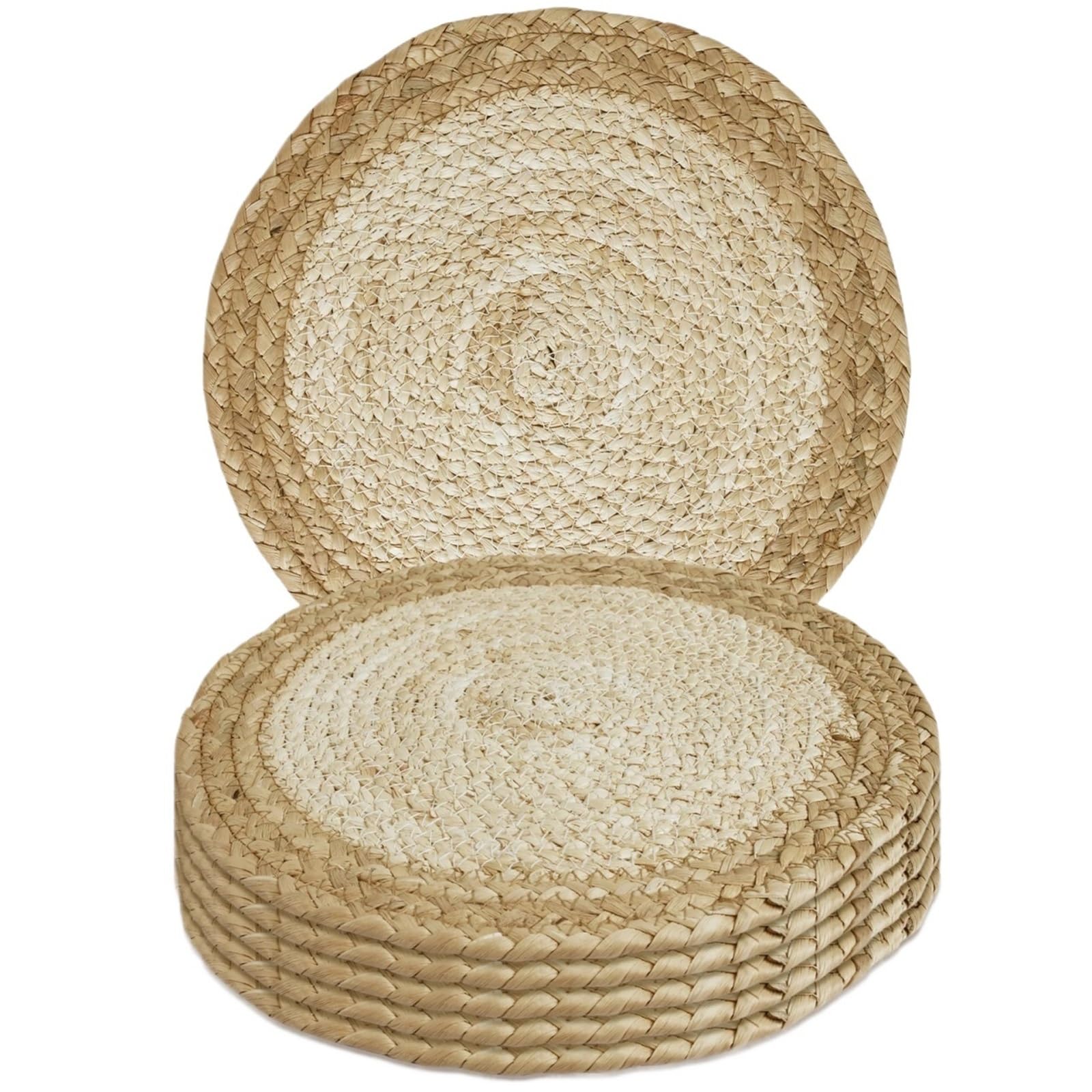 Wicker Placemat Set of 6 30cm Round Handwoven Rattan Placemats Heat Insulation Natural Wicker Woven Table Pot Mats For Dining Home Wedding Decor(6pc A)