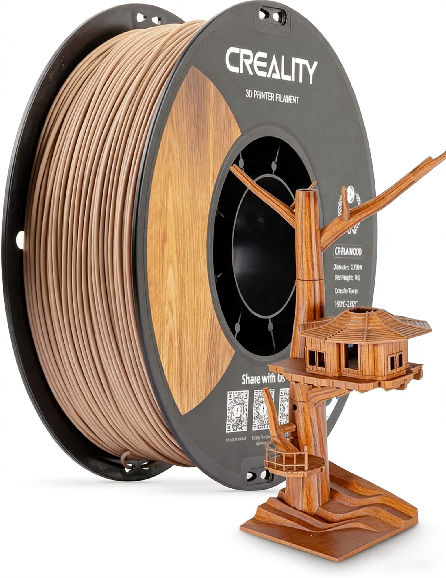 Creality Holzfilament PLA, 3D-Druckerfilament 1,75 mm, glatte Seidentextur, Robustheit, 1 kg (2,2 Pfund) / Rolle Druckfilament, für alle Drucker (Holz)