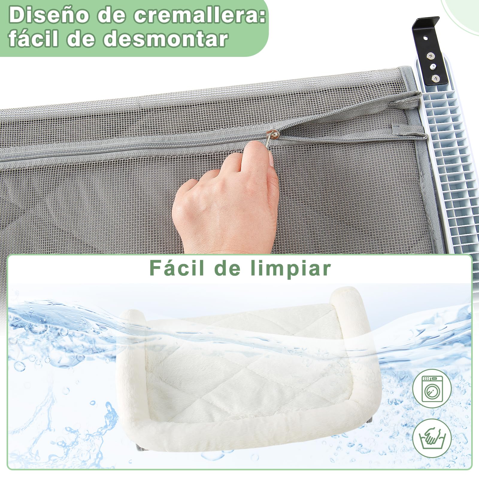 GUUSII HOME Hamaca Cama Gato Ventana para Amaca Camita Gatos Colgante de Interior Grande Ajustable Fácil de Montar y Mover Durable Sin Taladro Sin Succión 56 * 38cm Soporta hasta 18kg(Blanco,S)