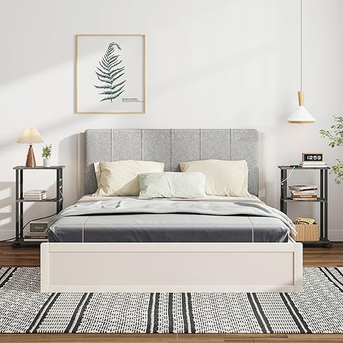 Miniatura 5 de TUTOTAK Mesa auxiliar pequeña y estrecha con estación de carga, juego de 2 mesas auxiliares delgadas para espacios pequeños, mesita de noche delgada