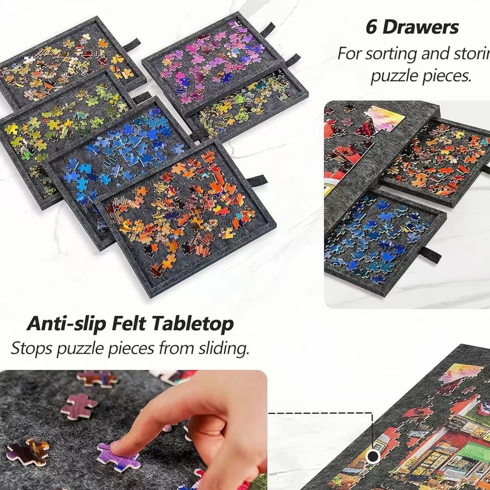 1500 elementów uchylnej planszy do układania puzzli z 6 szufladami, składany stół do układania puzzli 2 w 1 z regulowaną podstawą, lekkie plansze do gry dla dorosłych black
