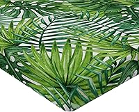 Vista 3 de Ambesonne Sábana bajera ajustable de hojas, diseño de hojas de palmera de bosque exótico tropical, diseño de acuarela, funda de cama con bolsillo