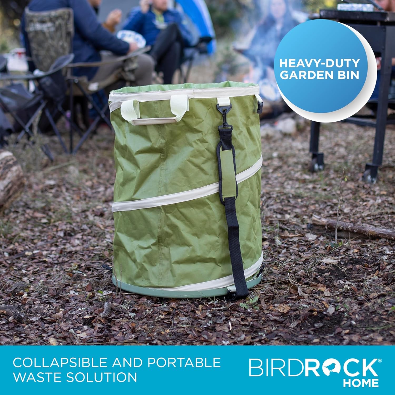 BIRDROCK HOME Collapsible Lawn and Leaf Waste Bag with Lid - 30 Gallon - Heavy Duty Reusable Camping Trash Can - Hardshell Bottom for Yard Debris, Garage Storage - Portable Garden Bin - Green